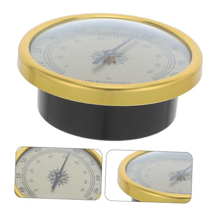 Golden with 2% Rh Resolution Hygrometer Round Analog Stainless Steel and Glass Construction, Battery-Free, Easy for Reptile Terrarium and Room Use