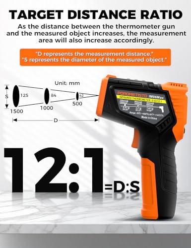 4 in 1 Temperature Gun POROMETISTO 4 Types of Alarm Setting,-58-1472°F Measure Infrared/Ambient Temperature Humidity Infrared Thermometers,Industrial Laser Thermometer Gun with K-Type Probe