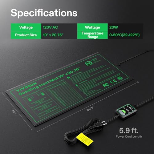VIVOSUN 10"x20.75" Seedling Heat Mat with Built-in Temperature Controller, UL & MET-Certified Waterproof Plant Heating Pad for Germination, Hydroponics, Brewing, Breeding, and Greenhouses (Pack of 2) - size: 10"x20.75" (Pack of 2)