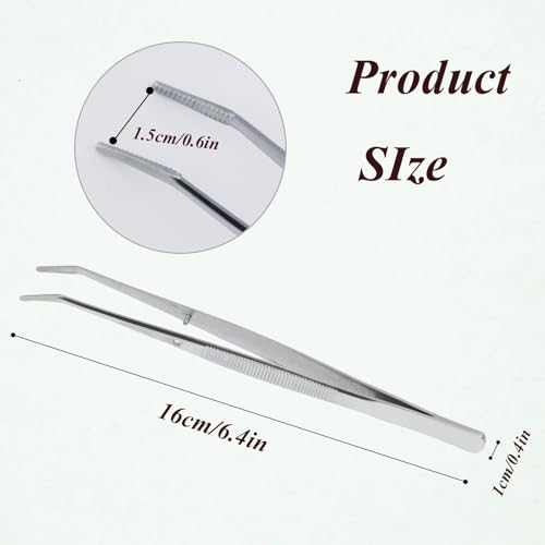 6 Pcs Stainless Steel Tweezers with Curved Serrated Tip Multipurpose Forceps Machine Tweezers Bulk for Crafting