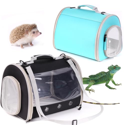 Bearded Dragon Travel Carrier Backpack,Lizard Backpack Carrier,Space Capsule Clear Bubble Window Astronaut Reptile Carrier Backpack for Guinea Pig,Sugar Glider,Bunny (Black, TPU Carrier+MAT) - color: Black