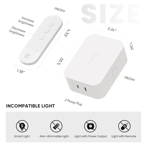 TREATLIFE 2 in 1 Dimmer Plug with Remote, No Smart Features, Wireless Remote Control Outlet, Up to 100FT Range, Plug-in Dimmer Switch for Dimmable Bulbs, String Lights, Max Power 300W