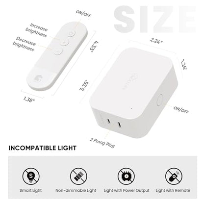 TREATLIFE 2 in 1 Dimmer Plug with Remote, No Smart Features, Wireless Remote Control Outlet, Up to 100FT Range, Plug-in Dimmer Switch for Dimmable Bulbs, String Lights, Max Power 300W