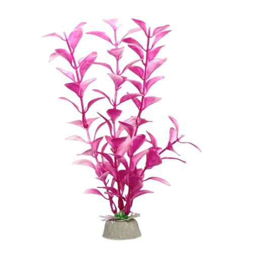 Aquarium Plastic Plant,Silk Artificial Aquarium Plants Decorations with Base,Simulation Aquatic Plants Decor for Fish Tank Rear Landscape Aquascape Ornament 7.87in Height - color: Pink