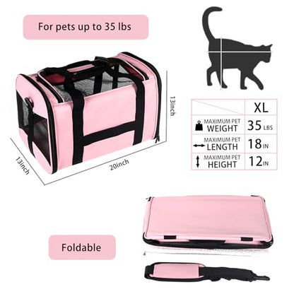 top tasta cat Carrier Large Dog Cat Carriers Puppies up to 30Lbs, Big Dog Carrier Soft Sided, Collapsible Travel Puppy Carrier (X-Large, Pink) - color: pink, size: 20.0"L x 13.0"W x 13.0"H
