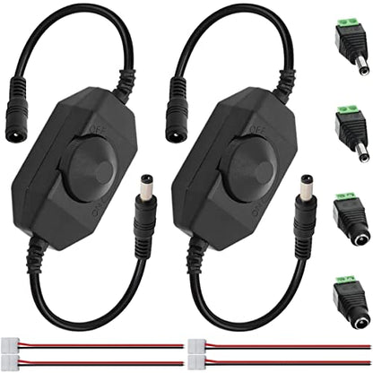 LED Strip Light Dimmer Switch DC 12V Controller for Single Color 3528 5050 LED Strip Light, with DC 5.5 x 2.1mm Jack Adapter Cable Dimmable LED Controller, 2 PCS - color: with DC adapter