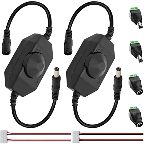 LED Strip Light Dimmer Switch DC 12V Controller for Single Color 3528 5050 LED Strip Light, with DC 5.5 x 2.1mm Jack Adapter Cable Dimmable LED Controller, 2 PCS - color: with DC adapter