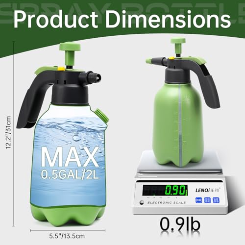 Garden Pump Sprayer, 1/2 Gallon Hand Pump Spray Bottle for Plants, Pressure Water Spray Bottle in Lawn and Garden Yard, Weed Chemical Sprayer with 2 Adjustable Nozzle & Safety Pressure Relief Valve
