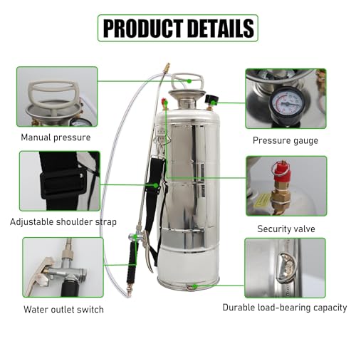 HOSTIC 2 Gallon Stainless Steel Sprayer Hand Pump Sprayer with Pressure Gauge Valve Adjustable Nozzle for Gardening Lawn and Cleaning - size: 2 Gallon