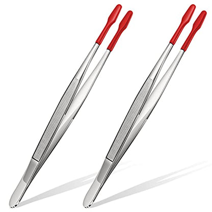 Honoson 2 Pieces Rubber Tipped Tweezers PVC Rubber Coated Soft Non Marring Flat Tip Lab Industrial Hobby Craft Tweezers Tools Jewelry Coin Stamp Tongs(Red) - color: Red