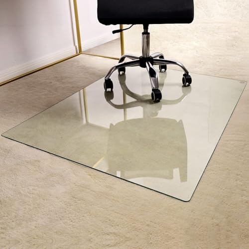 GLSLAND 36" x 46" Tempered Glass Chair Mat Heavy-Duty Floor Protector for Carpet & Hard Floors Scratch-Resistant Clear Office Mat 1/6" Clear - color: Clear, size: 36" x 46"