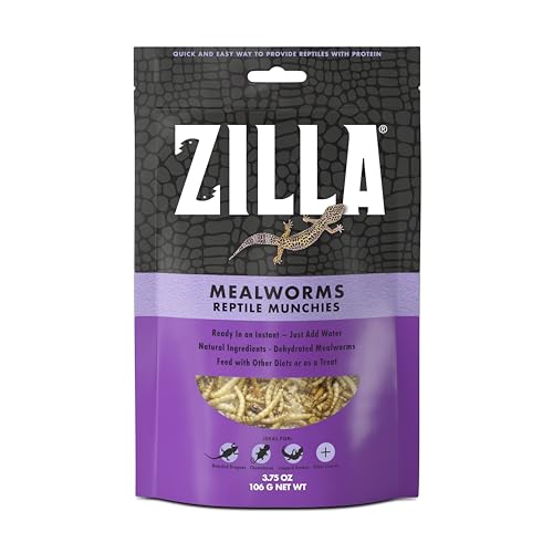 Zilla Reptile Munchies, Mealworms, All-Natural, Dehydrated Mealworms, Ideal for Bearded Dragons, Leopard Geckos, Chameleons and other lizards, Resealable Bag