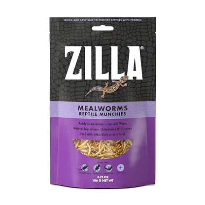 Zilla Reptile Munchies, Mealworms, All-Natural, Dehydrated Mealworms, Ideal for Bearded Dragons, Leopard Geckos, Chameleons and other lizards, Resealable Bag