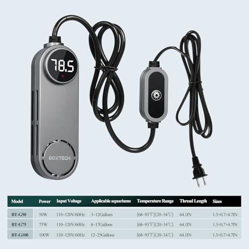 boxtech Small Fish Tank Heater - Mini Aquarium Heater, 50w Submersible Turtle Heater with Adjustable Temperature External Controller for 3 to 12 Gallon Betta Aquarium Tanks - size: 50w for 3 to 12 gallon tank