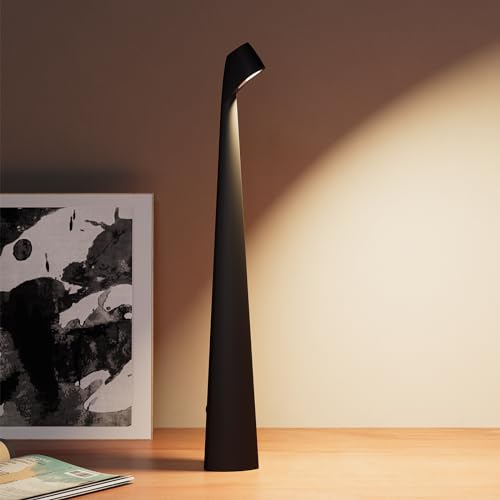 HAPYGI Portable Cordless LED Desk Lamp,Rechargeable Wireless Table Lamp, 3-Level Brightness, Patio Table Lamp, Bedside Night Light, Dining Room Ambient Light, Reading Light (Black) - color: Black