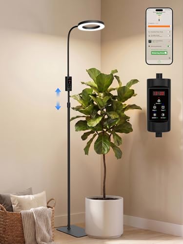 GLOWRIUM Smart Grow Lights for Indoor Plants, 24W Full Spectrum Plant Lights with Bluetooth App, Adjustable Height 47-70.9", Auto Timer, Indoor Plant Lamp for Large Tall Plants（Black 24W） - color: Black, size: 24W