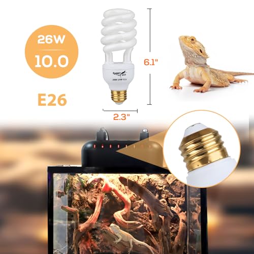 UVB Bulb for Reptiles, 10.0 26W UVB Light for Reptiles, Hygger zoo UVA UVB Reptile Light Bulb Reptile UVB Bulb UVB Light for Bearded Dragon Turtle Lizard Reptile Lamp Terrarium Lamp for Desert Reptile - size: 10.0-26W