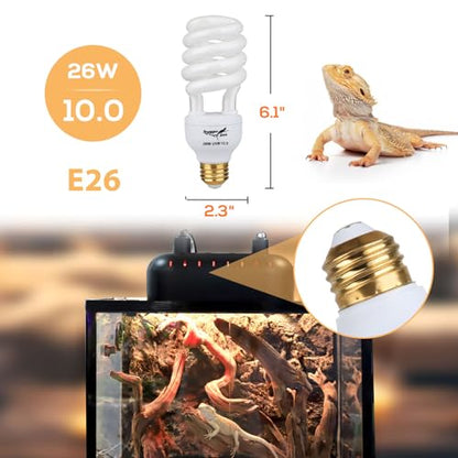 UVB Bulb for Reptiles, 10.0 26W UVB Light for Reptiles, Hygger zoo UVA UVB Reptile Light Bulb Reptile UVB Bulb UVB Light for Bearded Dragon Turtle Lizard Reptile Lamp Terrarium Lamp for Desert Reptile - size: 10.0-26W