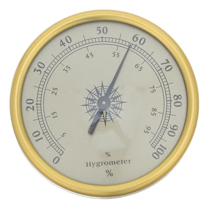 POPETPOP Analog Hygrometer Gold Round 72mm 2.83 Inch Precision Humidity Gauge with 2% Rh Resolution No Battery Required for Indoor Rooms and Reptile Terrariums