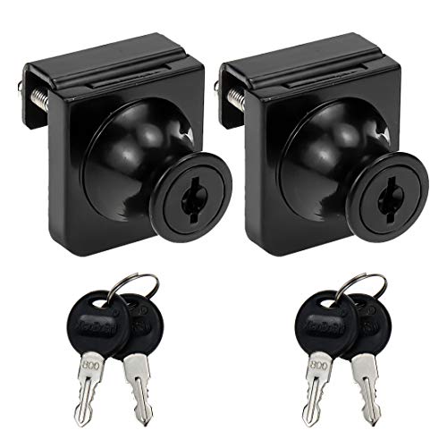 No Drill Glass Lock 2 Sets Black, for 0.2-0.3 inch Glass, Key Alike - Door to Board Mounting, Rectangular 1.38 x 1.26 Inch, Zinc Alloy for Showcase Display Cabinet or Jewelry Case - color: Black, size: 1.38 x 1.26 Inch, style: Key Alike - Door to Board