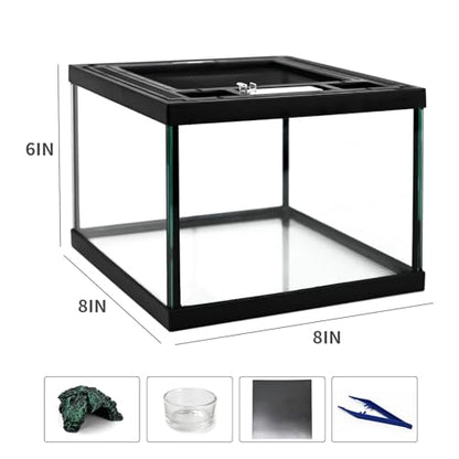 Mini Reptile Glass Tank 8 * 8 * 6inch Terrarium for Start with Top Ventilation for Turtle,Spider,Hermit Crab,Geock,Frog AMD Beard Dragon