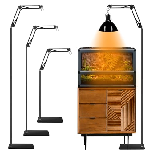 DXOPHIEX Heat Lamp Stand Reptile Light Stand with 360° Swing Arm, Height Adjustable (15.7 inch to 74.3 inch) Heat Lamp Holder for Bearded Dragon, Turtles, Snake and Lizard Terrarium