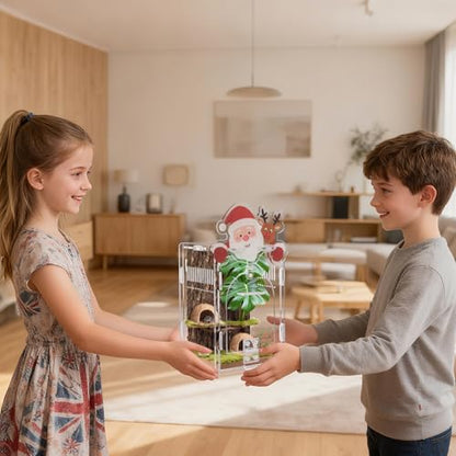 Santa Claus Jumping Spider Enclosure, Magnetic Acrylic Habitat Terrarium with Secure Doors, 4x4x6.3 Inch Small Desktop Decor Gift for Spider, Mantis, Beetles - size: 4"x4"x6.3"