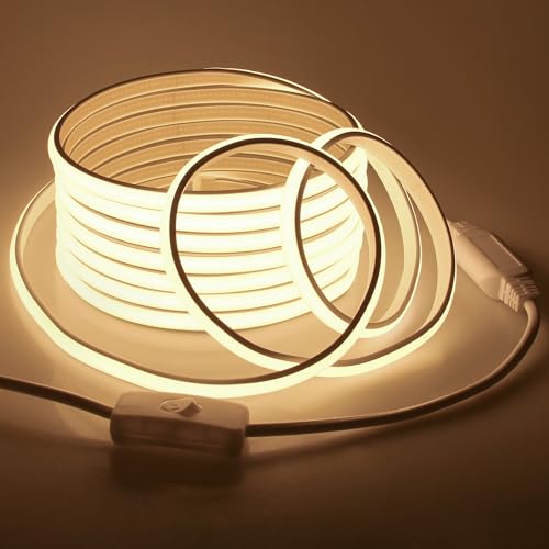 16.4FT COB LED Strip Lights 3000K Warm White Led Rope Lights Outdoor Waterproof with Switch Plug In 288Leds/M High Density AC110V-120V LED Tape Lights for Bedroom Backyards Holiday Decorations - color: Warm White, size: 5M