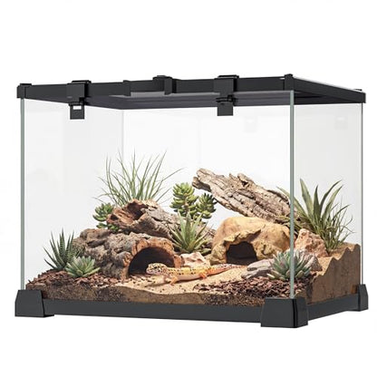 15 Gallon Fully Assembled Glass Reptile Enclosure, 20" x 12" x 14" | Escape-Proof Top Opening Terrestrial Reptile Terrarium Tank for Leopard Geckos, Corn Snakes, Frogs & Hermit Crabs - size: 20"L x 12"W x 14"H