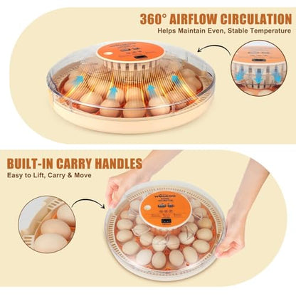 ZEMIRO CHARGE Serie II - 30 Egg Incubator for Experienced Hands-On Hatchers, Auto Egg Turn, Manual Humidity Control (Water Fill), Temperature Control, Real-Time Display, Egg Candler - size: 30-Egg Orange