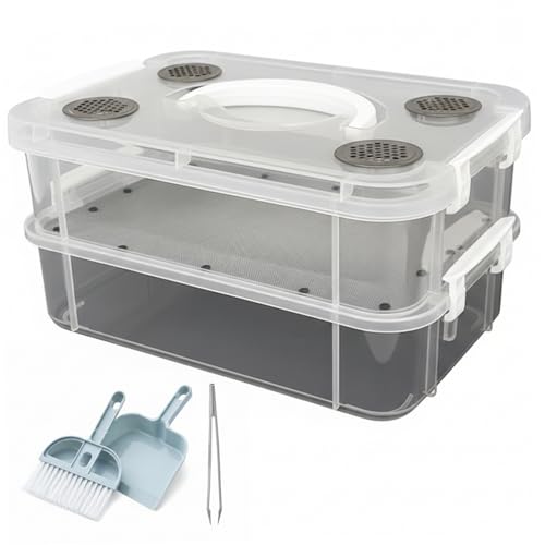Cricket Container Mealworm Breeding Kit Transparent Critter Keeper Container with Automatic Waste Separation for Live Insects Like Dubia Roaches & Crickets Includes Cleaning Tools