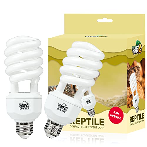 LUCKY HERP 2 Pack UVA UVB Reptile Light, 23W 10.0 UVB Bulb for Desert Reptiles, Compact Fluorescent Terrarium Lamp, Reptile UVB Bulb for Bearded Dragon, Lizard, Tortoise - size: 23&10.0