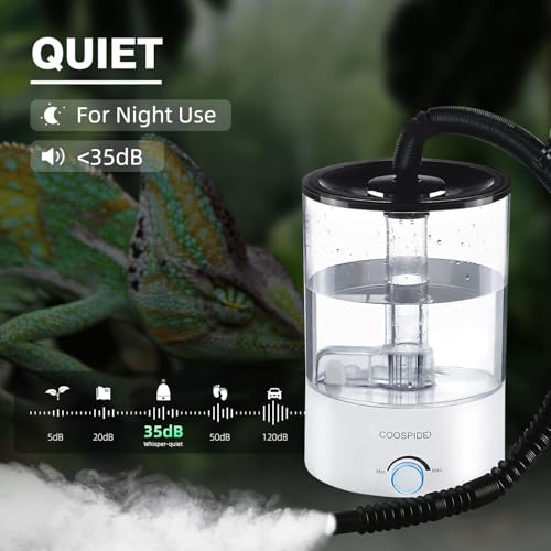 Coospider 4.2L Top Fill Reptile Humidifier, Fogger Mister for Reptiles Tank, Terrariums Humidifiers with Extended Hose/Tube, Reptile Misting System for Reptiles Amphibians Herps Vivarium - size: 4.2 liters
