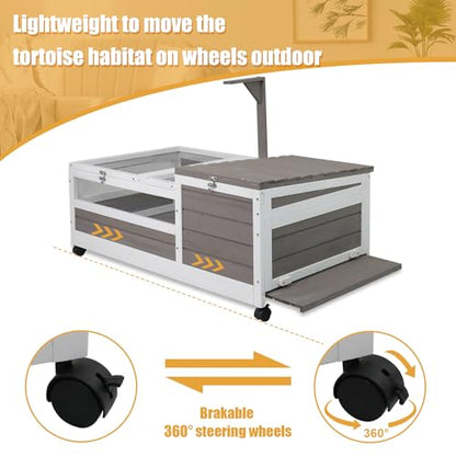 Ketive Tortoise Habitat Large Wooden Tortoise House Indoor & Outdoor, Reptile Cage for Small Animals-Leakproof Tray (Grey, 77" L x 23" W x 14.5" H) - size: 77"L x 23"W x 14.5"H