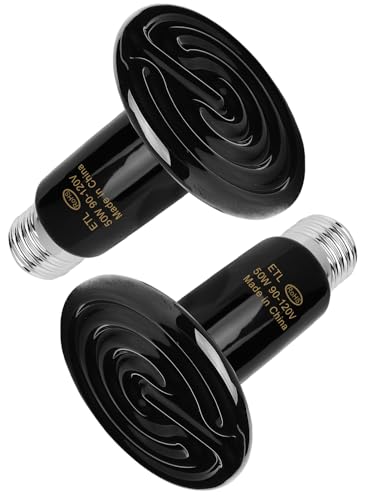 50W 2 Pack Ceramic Heat Lamp,Black Infrared Bulb Emitter Lamp for Pet Coop Heater Reptile Chicken Lizard Turtle Brooder Bulb Temperature Adjustable No Harm No Light ETL Listed - color: Black-50w