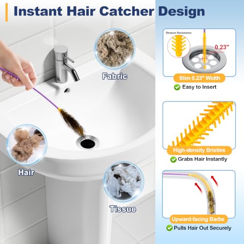 Drainsoon 35-Inch Metal Drain Snake Hair Clog Remover, Reusable Sink Snake Drain Hair Remover Tool, Flexible Break-Resistant Plumbing Snake Drain Cleaner for Shower, Bathtub, and Kitchen Sink (5 Pack)