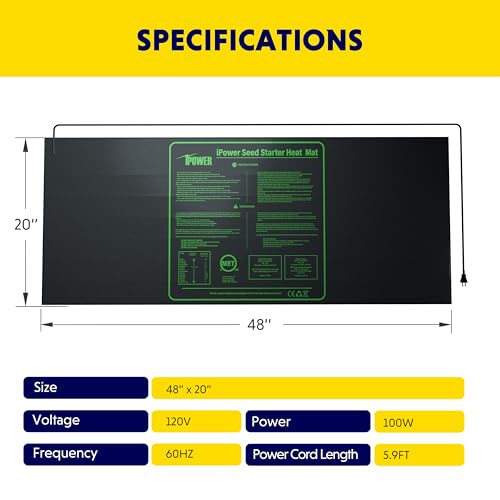 iPower 48" x 20" Durable Waterproof Seedling Heat Mat with MET Certified, Warm Hydroponic Heating Pad for Germination, Indoor Gardening, Brewing and Seed Starting - size: 48" x 20", style: Heat Mat