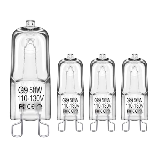 Flaspar G9 50W Halogen Light Bulbs, T4 JCD Type 2800K Warm White, 120V G9 Bi-Pin Base for Reptile Heat Bulb, Under Cabinet Halogen Bulb for Range Hood Lights, Microwave Ovens, Dimmable, 4 Pack - size: 4 Pack 120V 50W G9 Bulb
