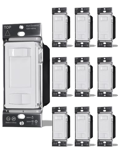MOES Dimmer Light Switches 10pcs, 3 Way & Single Pole Dimmable Switch for LED,CFL,Incandescent,Halogen, 600Watt Max, ON/Off Switch with Dimming Slide, No Neutral Wire Required - color: White, size: 10 Pack No Cover