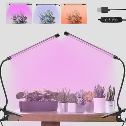 Grow Lights for Indoor Plants 20 LED, Indoor Plant Growing Lights Full Spectrum Auto ON Off with 3/9/12H Timer, Clip on PlantGrow Light Strips for Seed Starting 9 Dimmable Levels,2Packs - color: Red+Blue, size: 1 Head-2Packs