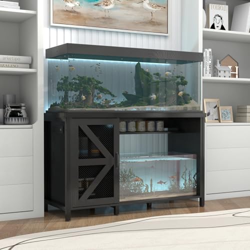 OC Orange-Casual 55-75 Gallon Aquarium Stand with LED Lighting & Power Outlets - Heavy Duty Metal Fish Tank Cabinet with Adjustable Shelves, 1000LB Capacity, Black - color: Black