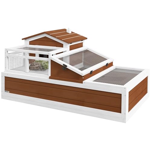 PawHut 3- Room Tortoise House Habitat with Balcony & 2 Stories, Indoor/Outdoor Wooden Tortoise Enclosure with Ladder, Tray, Openable Roof, Large Reptile Cage, 44" x 25. 5" x 23", Coffee - color: Coffee