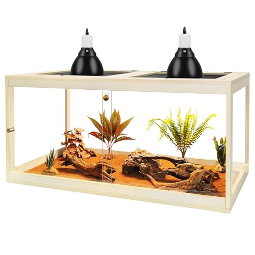 Prolee 34 Gallon Reptile Terrarium Tank 32 Inch Lizard Tank Bearded Dragon Tank with Metal Mesh Roof Door, Snake Tank with Lock Design, 32" Length - color: Oak, size: 34 Gallons