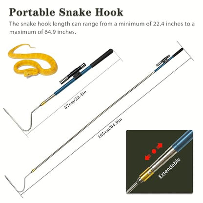 22"~64" Snake Grabber Hook Reptile Rattle Series Pick-up Handling Tool Kit for Catching Controlling Moving Snakes (Blue) - color: BLUE
