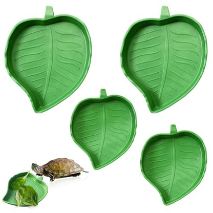Xindojuz 4 PCS Leaf Reptile Water Dish, Reptile Water Bowl, Tortoise Habitat Accessories, Bearded Dragon Water-Bowl, Turtle Food Feeding Plates for Turtle Small Snake Lizard Gecko, 2 Sizes