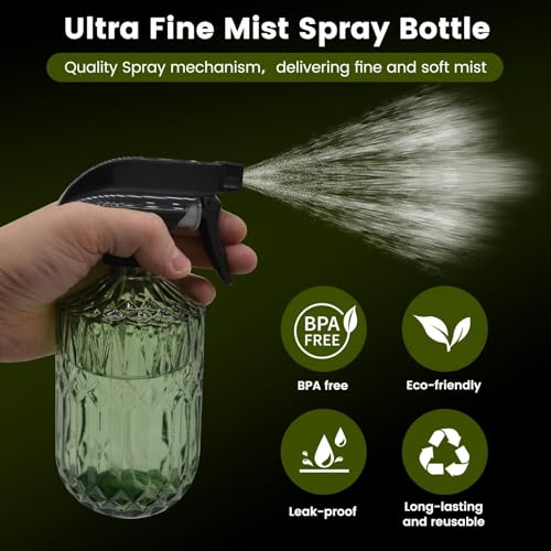 Plant Mister Fine Mist Water Spray Bottle for Plants - 0.43L/15.17oz Handheld Glass Spray Bottles with Adjustable Nozzle - for Indoor Flower, Plant, Gardening, Cleaning (Light Green)