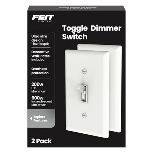 Feit Electric Toggle Dimmer with Light Switch for Dimmable LED Light Bulbs, Single Pole or 3-Way, Wall Plate and Wire Nut Installation Included, DIM/Toggle/2, 2 Pack - style: TOGGLE DIMMER
