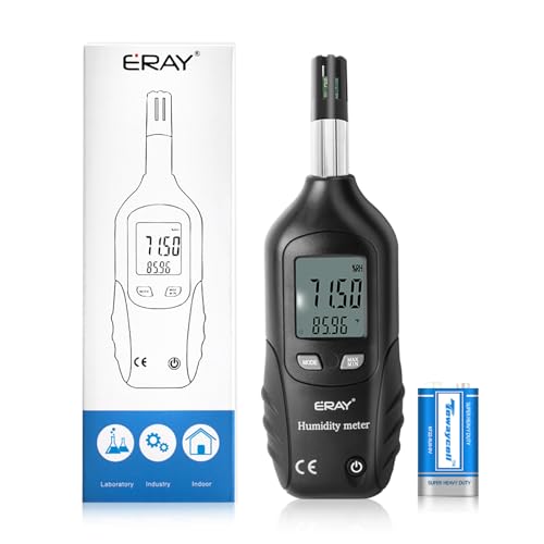 ERAY Digital Psychrometer Thermometer Hygrometer with Backlight, Temperature and Humidity Reader Meter Thermo-Hygrometer with Dew Point and Wet Bulb Temperature, 9V Battery Included(Black) - color: Black