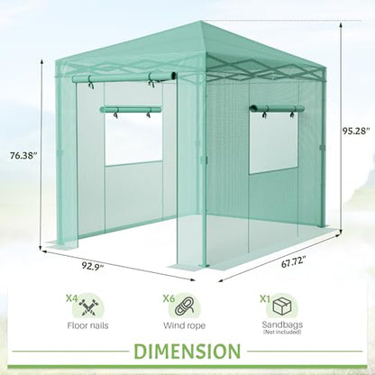 Greesum 8x6 FT Portable Pop-up Greenhouse with Center Lock, PE Cover, Zippered Door and 2 Roll-up Windows, Easy Assemble(Green) - style: 8X6 FT
