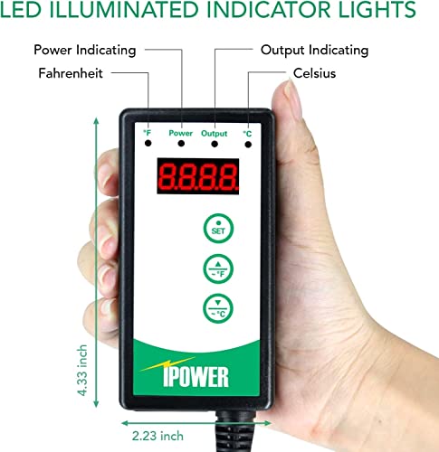 iPower Digital Thermostat Controller for Heat Mat, Seed Germination, Reptiles and Brewing Breeding Incubation Greenhouse, 40-108°F - size: 1000W-Green, style: 1 Pack